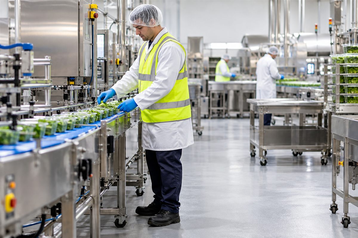Australian factory worker wearing protective equipment