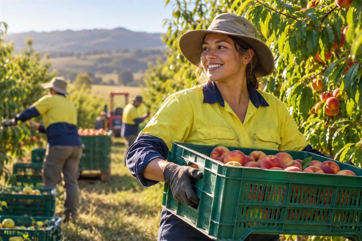 Farm worker checking Australian Income Statement records